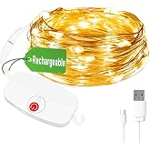 A.bigwhale Mini Fairy Lights Rechargeable, 8 Modes with Timer, 16.4ft 50 LED Battery Life, Copper Wire Fairy Lights, Removable Battery Compartment, for Wedding Party Christmas Decoration