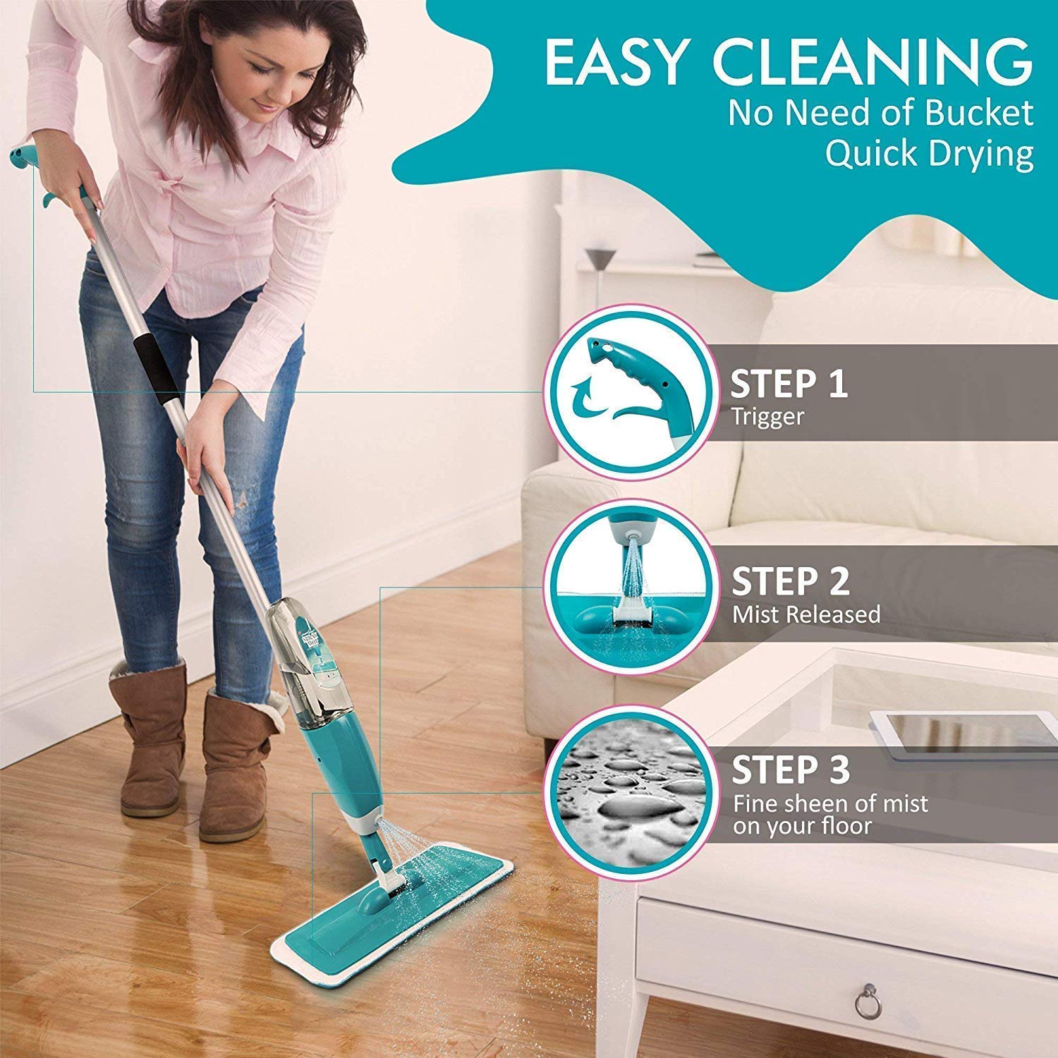 Azod Stainless Steel Microfiber Floor Cleaning Healthy Spray Mop