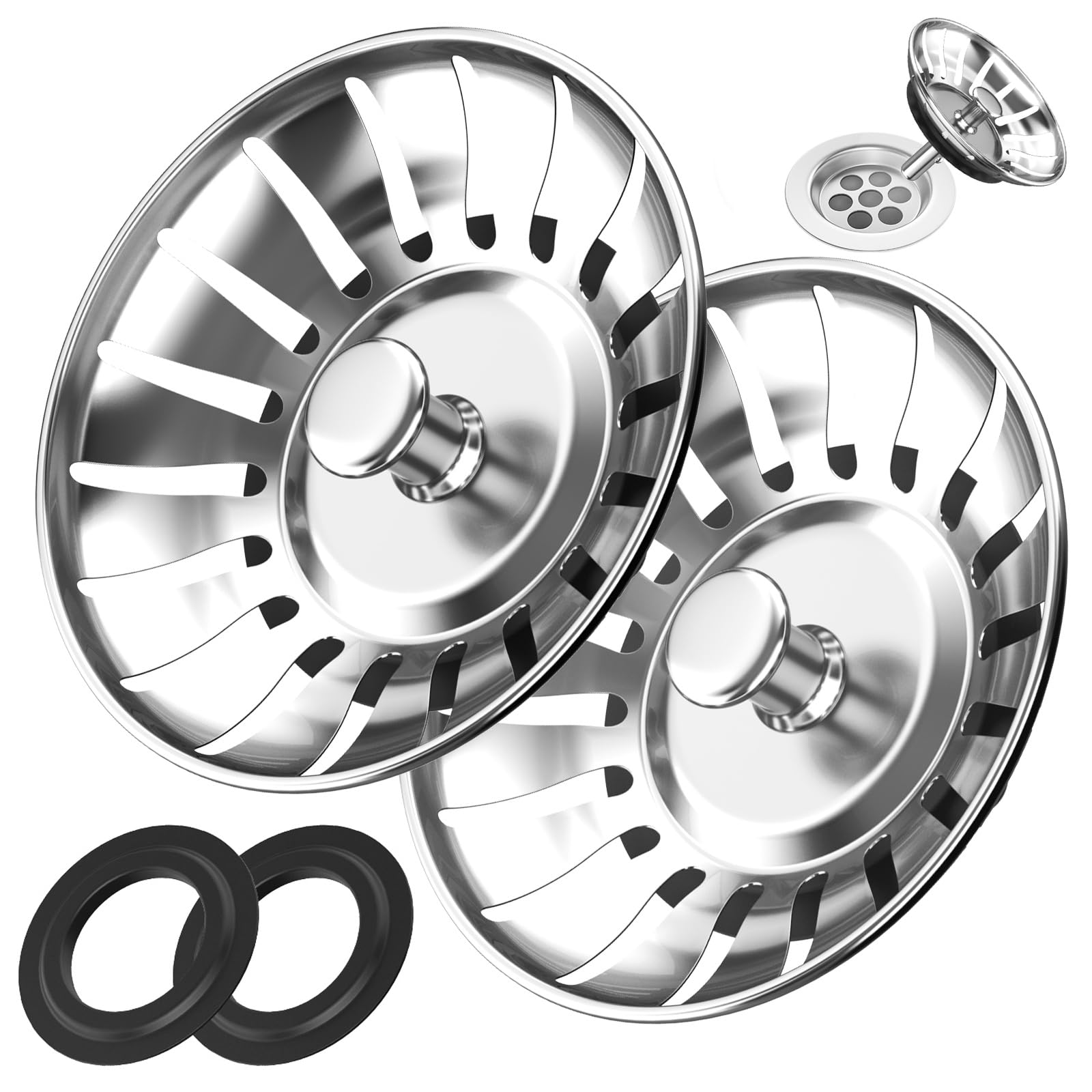 2 Pack Kitchen Sink Strainer Plug, 304 Stainless Steel Kitchen Sink Plug, Thicken Sink Plug Drain Stopper Diameter 84mm