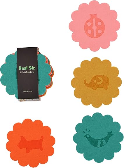 Amazon Real Sic フェルトコースター 8枚セット 楽しい子供向け装飾パーティーコースターセット カラフルでソフトなファブリックコースター 可愛いデザインで吸収性 居心地の良いホームデコレーション One Size Real Sic コースター 通販