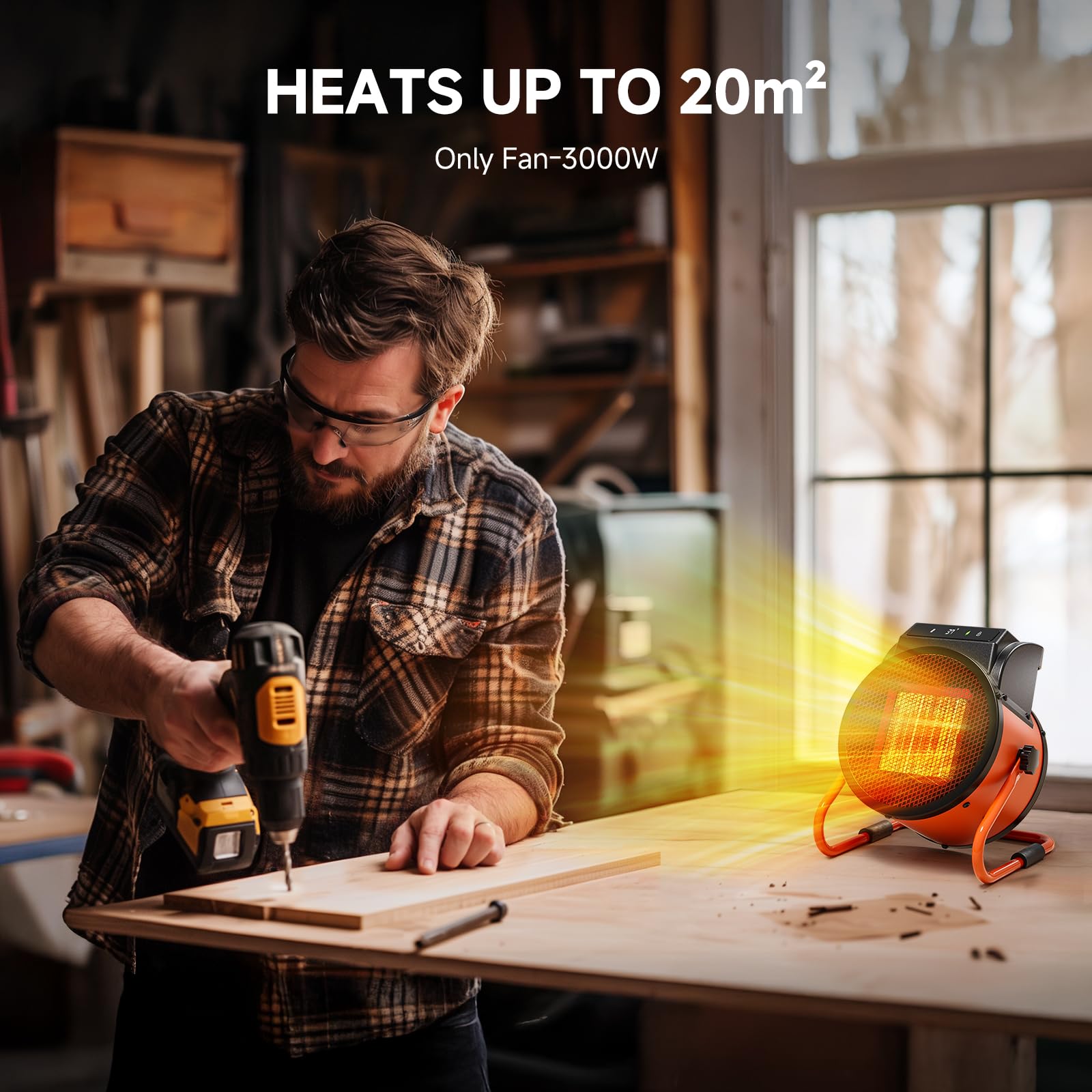 Keramik Heizlüfter mit Fernbedienung, 2000W Elektroheizer mit digitalem Thermostat 24h Timer, 3Heizstufen Schnelle Wärme heizstrahler Outdoor, Geeignet für Innenhöfe, Garage,Baustelleund Werkstätten 3