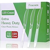Fracurs 7.5" Extra Plastic Knives Heavy Duty, 120 Count Premium Disposable Plastic Knives Bulk, BPA-free & Heat Resistant, Solid and Sturdy Clear Knives for Parties, Events and Daily Use