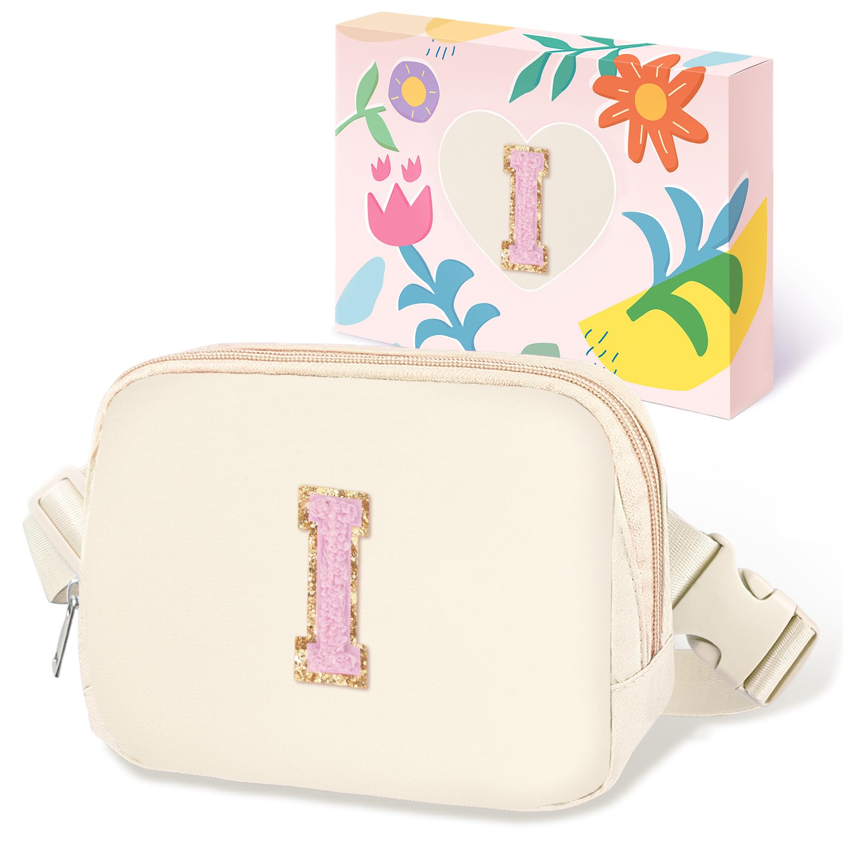 Photo 1 of COSHAYSOO Valentines Birthday Initial Gifts for Women Teen Girls 5 6 7 8 9 10 11 12 13 14 Year Old Ivory Fanny Pack for Girls Belt Bag Crossbody Travel Purse Unique Trendy Cute Stuff Chenille Letter I