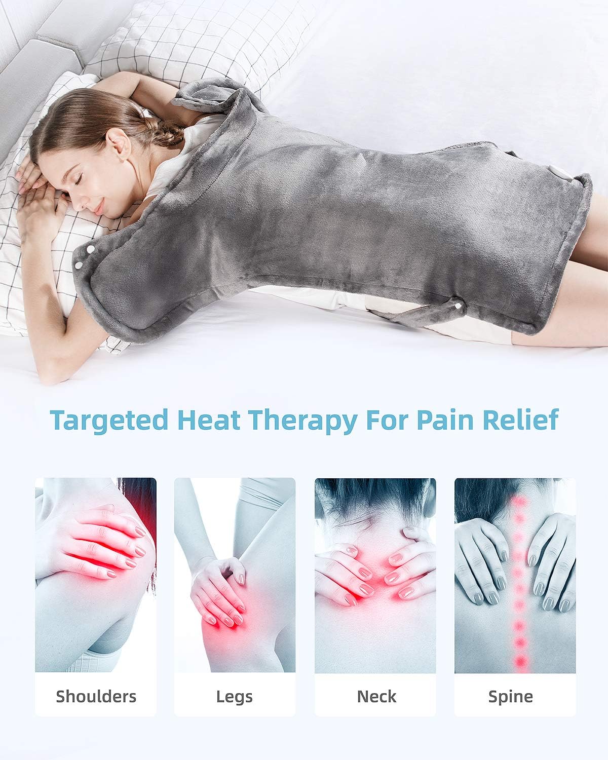 iTeknic Heating Pad for Back Pain Relief, [35"x27"] Extra Large Heating Pad for Neck and Shoulders with Auto Shut Off, 6 Temperature Settings, Fast Heating - Electric Heat Pad for Cramps Gray: Health & Personal Care