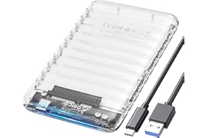 ORICO 2.5 inch Hard Drive Enclosure USB C to SATA III 6Gbps Clear External Hard Drive Case for All 7mm 9.5mm 2.5 inch SATA SSD HDD Up to 6TB, Tool-Free, Support USB 3.2 Gen 2 UASP (2139C3)