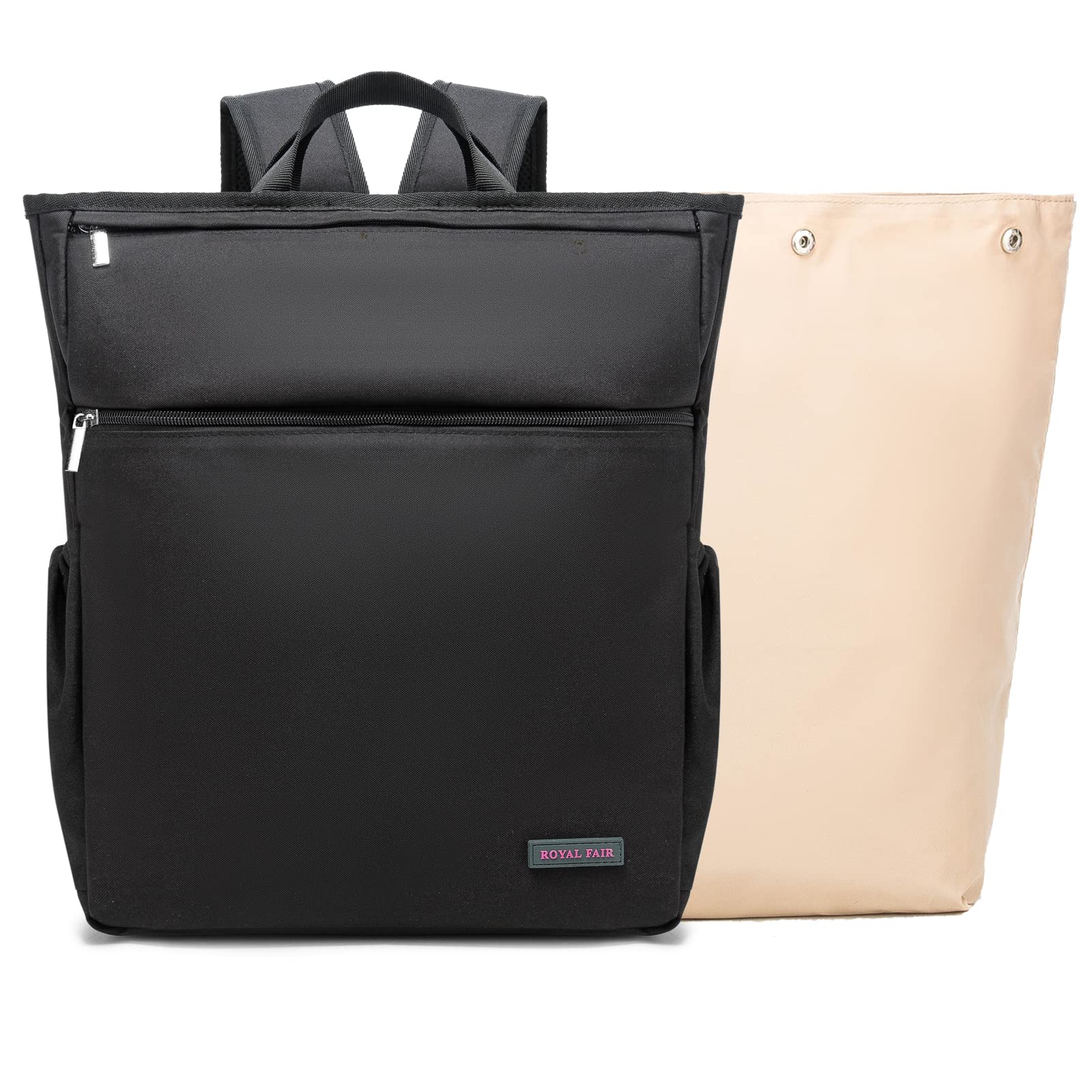 ROYALFAIR Black Nappy Changing Bag Backpack with Detachable Inner Bag, Tote Bag for Mom & Dad with Pram Clips (BACKPACK+INNER BAG)