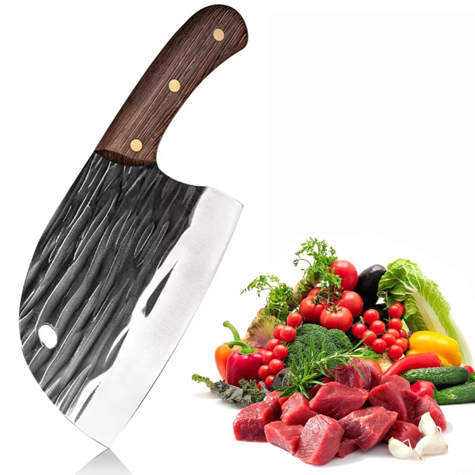 TIANYUE-FONG Meat Cleaver, Professional Chef Knife 6-inch High Carbon Stainless Steel Heavy Duty Butcher Knife for Chopping Meat, Bones & Vegetables, Ergonomic Handle for Chefs & Home Cooking