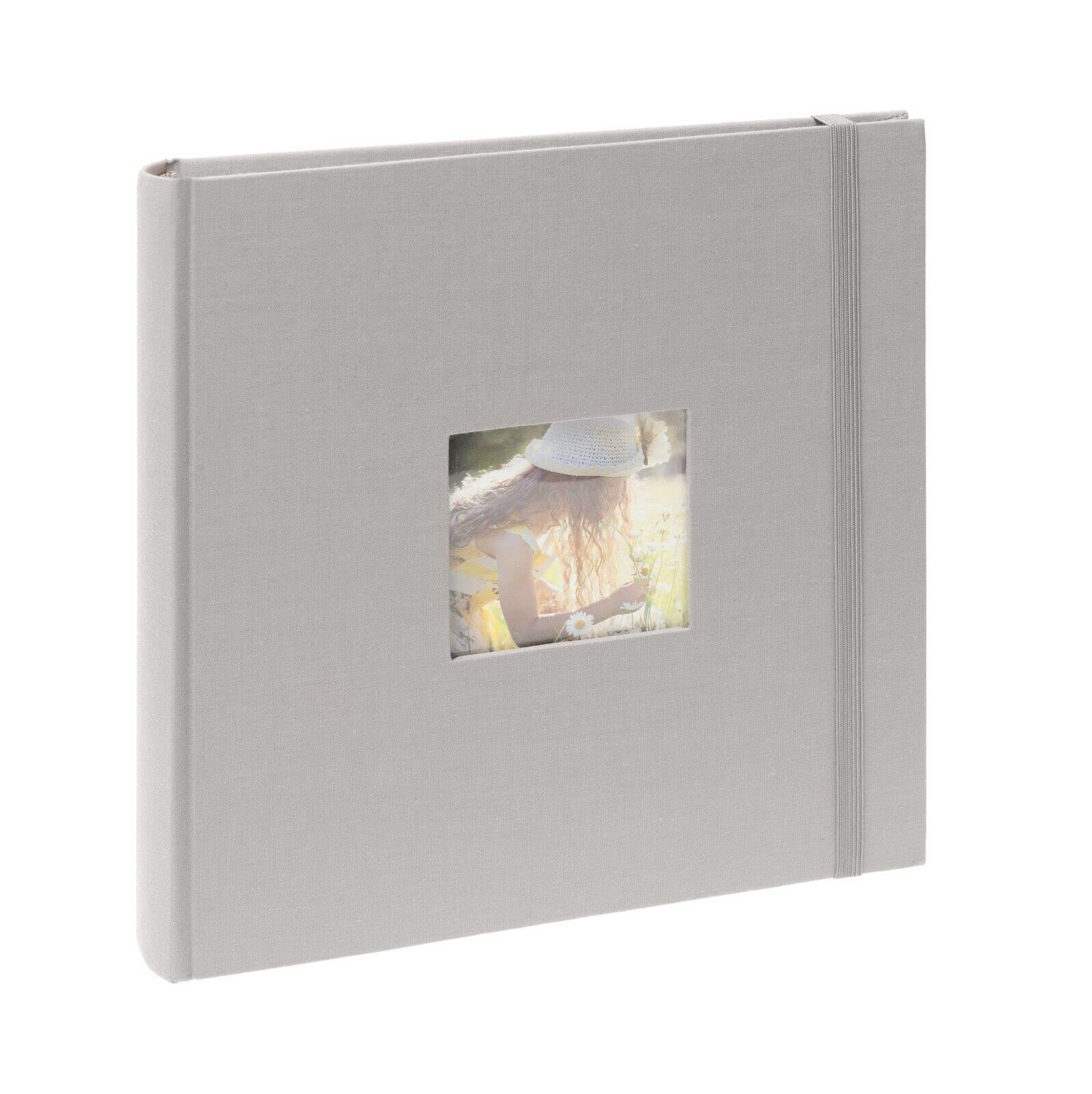 Kenro Grey Linen Photo Album for 200 Photos 7x5” / 13x18cm with Space for Photograph on Front Cover, Slip-In Pages, Modern Design Great for Family Photographs, Aztec Series – AZ103GY