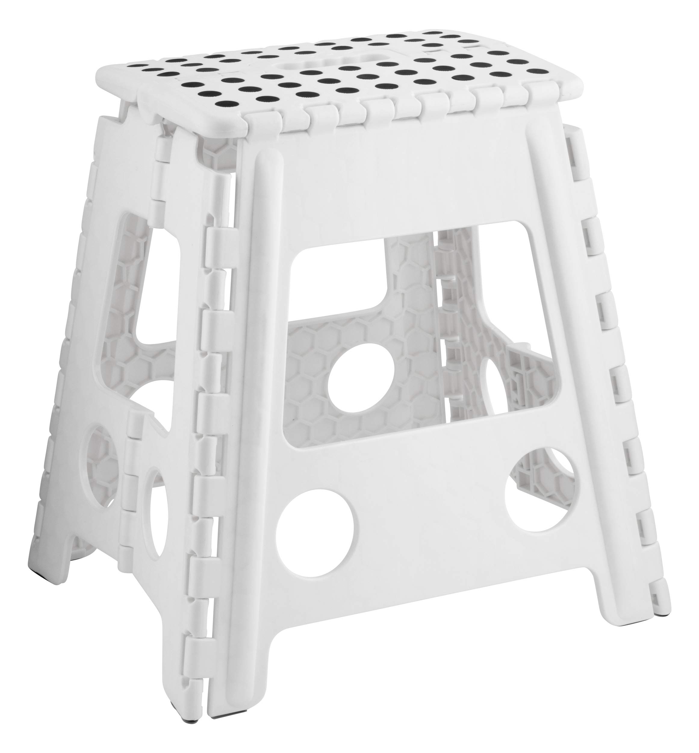 Folding Step Stool, 15 Inch Plastic Foldable Non-Slip Stepping Stool with Carrying Handle for Kitchen, Bathroom, Garden & Outdoor (White)