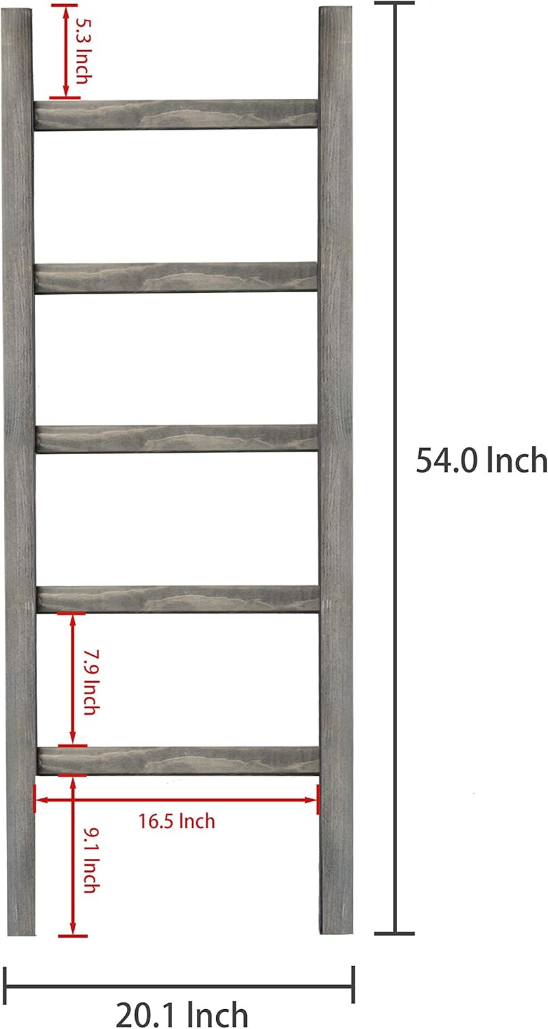 MyGift Wall-Leaning Rustic Gray Wood Ladder-Style Blanket Rack: Furniture & Decor