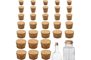 CLOFIAK 30Pcs Natural Corks Stoppers for Bottles, Assorted Sizes Cork Stoppers, Small Cork Plug, Soft Wood Tapered for Salt and Pepper DIY Projects, Airtight Sealing, Laboratory & Wine Bottles