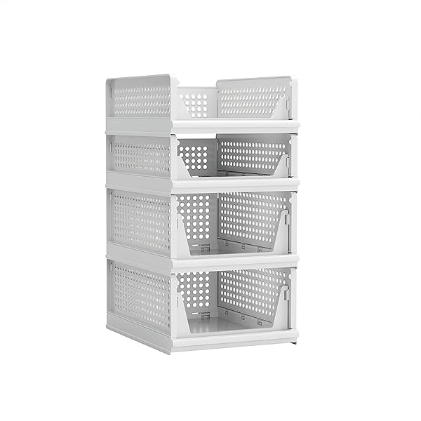 PROAREA 4 PACK STACKABLE PLASTIC STORAGE BASKET CLOSET...