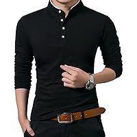 KUYIGO Men’s Casual Slim Fit Shirts Pure Color Long Sleeve Polo Fashion T-Shirts
