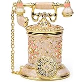 Furuida Vintage Telephone Trinket Box Hinged Enamel Hand Painted Jewelry Box Decorative Telephone Ornaments Gift for Home Decor (Pink)