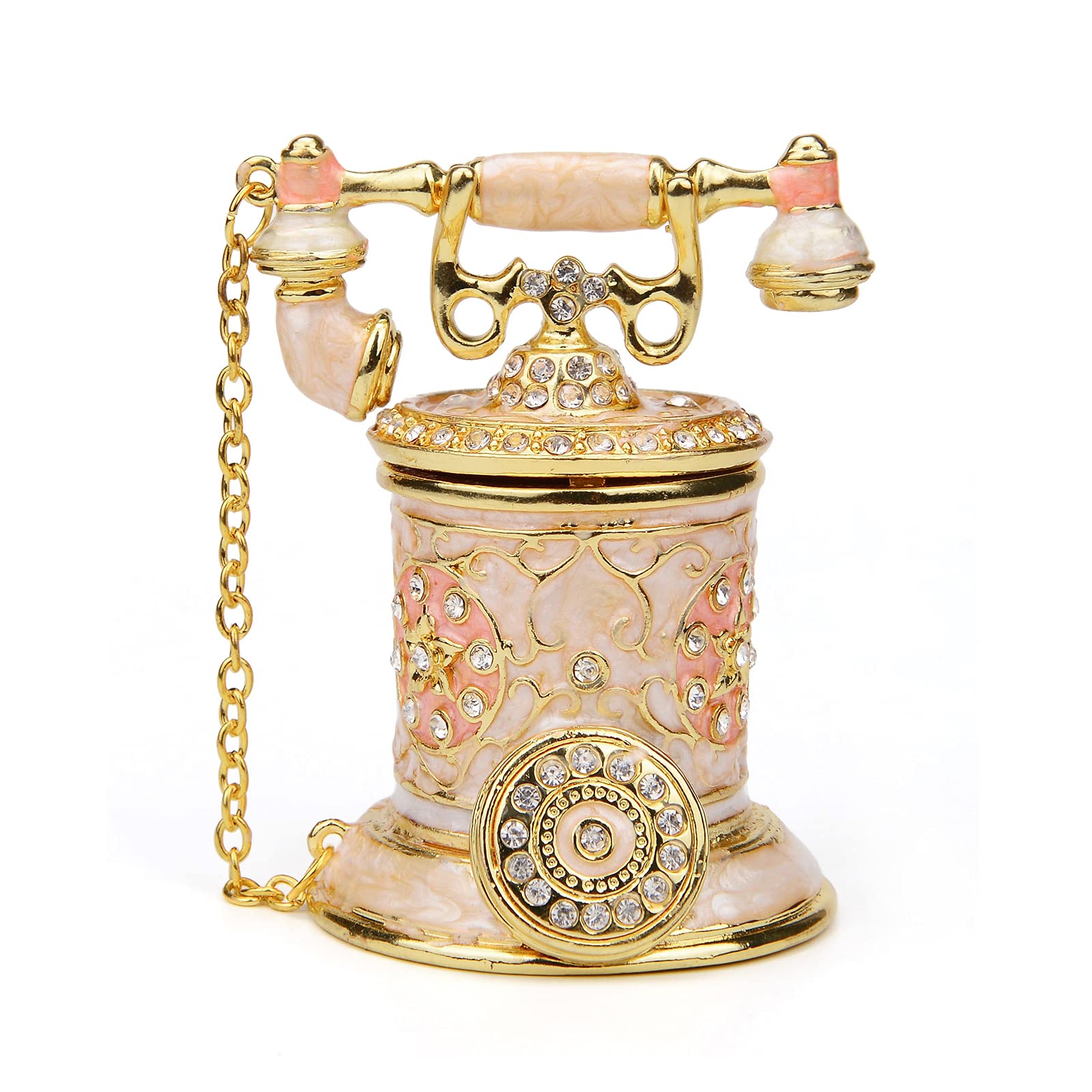 Furuida Vintage Telephone Trinket Box Hinged Enamel Hand Painted Jewelry Box Decorative Ornaments Gift for Home Decor (Pink)