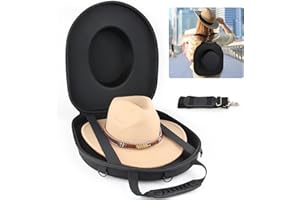 VanlonPro Cowboy Hat Box for Travel Crush Proof Hat Case for Cowboy, Panama & Tweed Hats - Equipped with a Carrying Handle, Shoulder Strap & Luggage Strap - Black