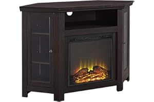 Walker Edison Alcott Classic Glass Door Fireplace Corner Entertainment Center TV Stand for TVs up to 55 Inches, 48 Inch, Espresso