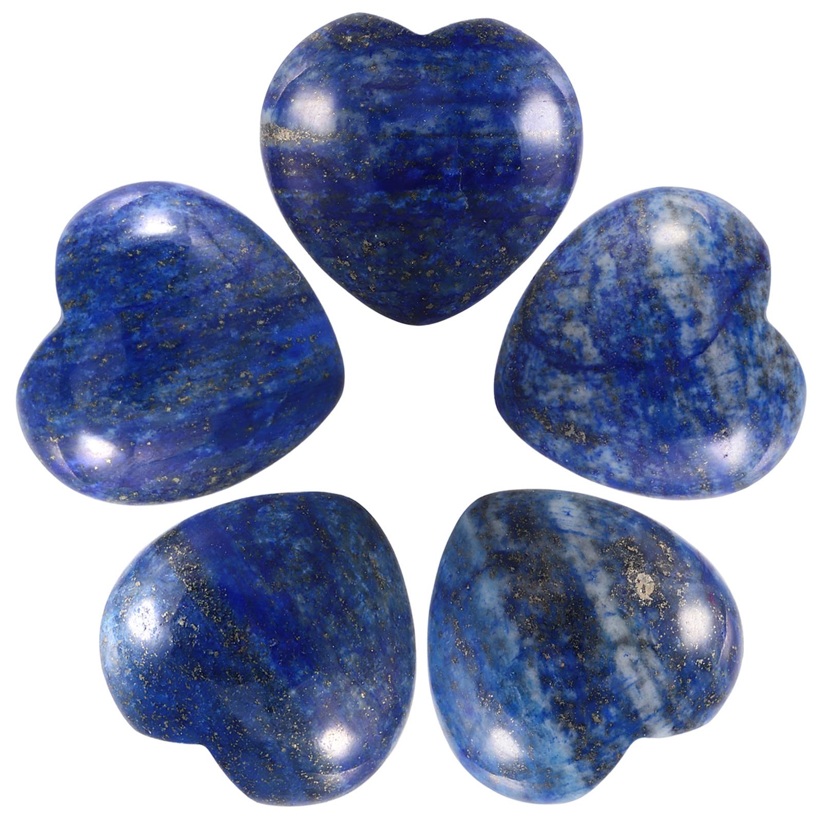Nupuyai 5pcs Lapis Lazuli Crystal Heart Love Palm Worry Stone for Chakra Reiki Healing, Carved Stone for Home Decoration 2.5cm โ image 1