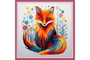 Joyhoor Cross Stitch Kits for Beginners Stamped Cross-Stitch Supplies Needlework preprint Embroidery Kits for Adults DIY Needlepoint Kits Embroidery Patterns 11CT-Colorful Fox 18.x18 inch