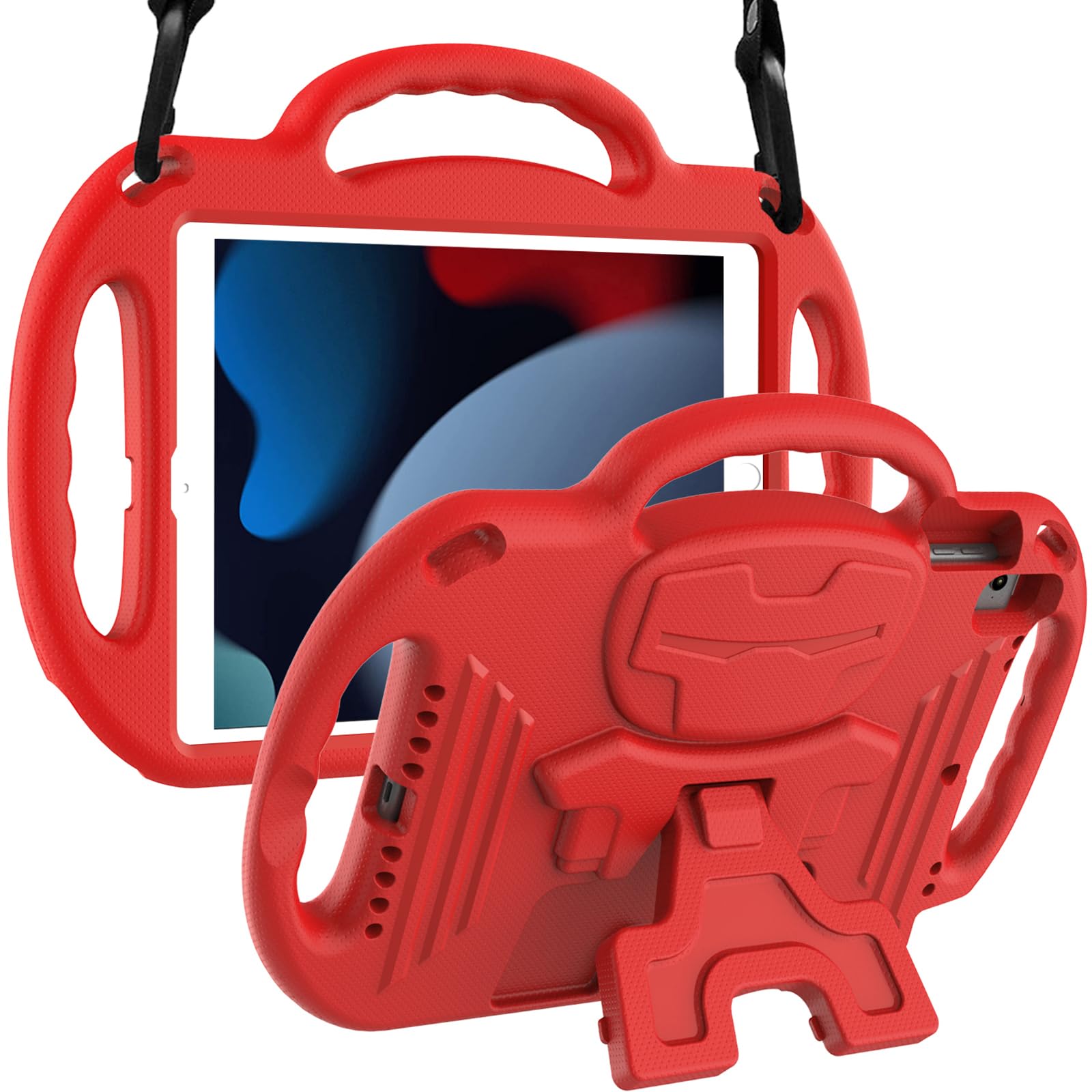 Photo 1 of ***USED***LTROP Cute Kids Case for iPad 9th/8th/7th Generation (10.2 Inch, 2021/2020/2019), iPad 10.2" Bumper Case with Shoulder Strap Handle Stand for iPad 7th/8th/9th Gen, Red