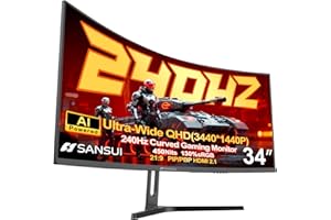SANSUI 34 Inch 240Hz Ultrawide Curved Gaming Monitor UWQHD 3440×1440, 21:9 2K Curved Monitor 1500R,HDR400,Fast VA, PIP/PBP,AI Crosshair,AIPQ(Visual Enhance),MPRT 1ms,HDMI2.1*2,DP1.4*2(DP Cable Incl.)