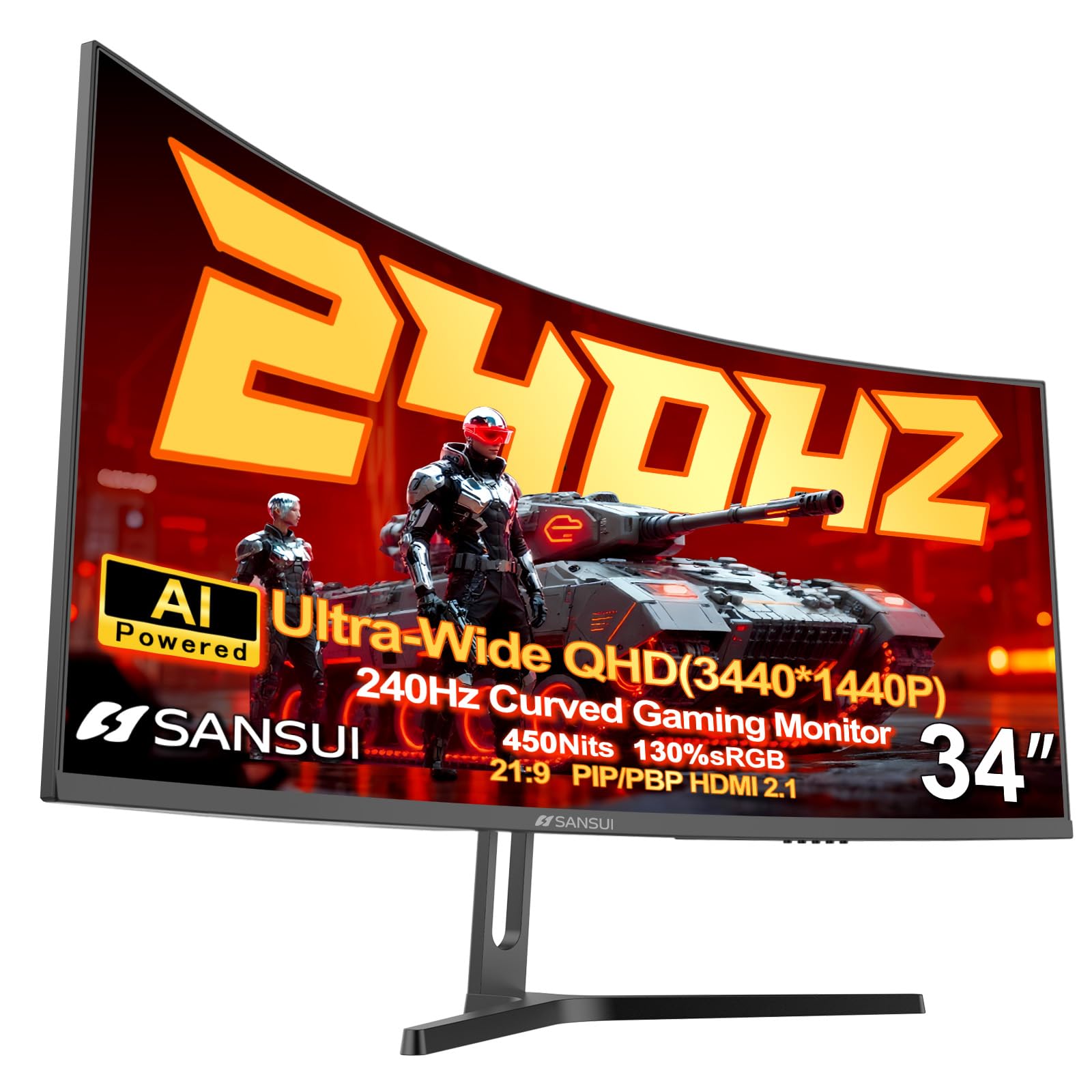 Photo 1 of ***UNTESTED/ POSSIBLY FOR PARTS**** SANSUI 34 Inch 240Hz Ultrawide Curved Gaming Monitor UWQHD 3440×1440, 21:9 2K Curved Monitor 1500R,HDR400,Fast VA, PIP/PBP,AI Crosshair,AIPQ(Visual Enhance),MPRT 1ms,HDMI2.1*2,DP1.4*2(DP Cable Incl.)