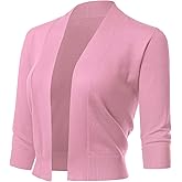 Allsense Women's 3/4 Sleeve Cropped Bolero Shrug Cardigan