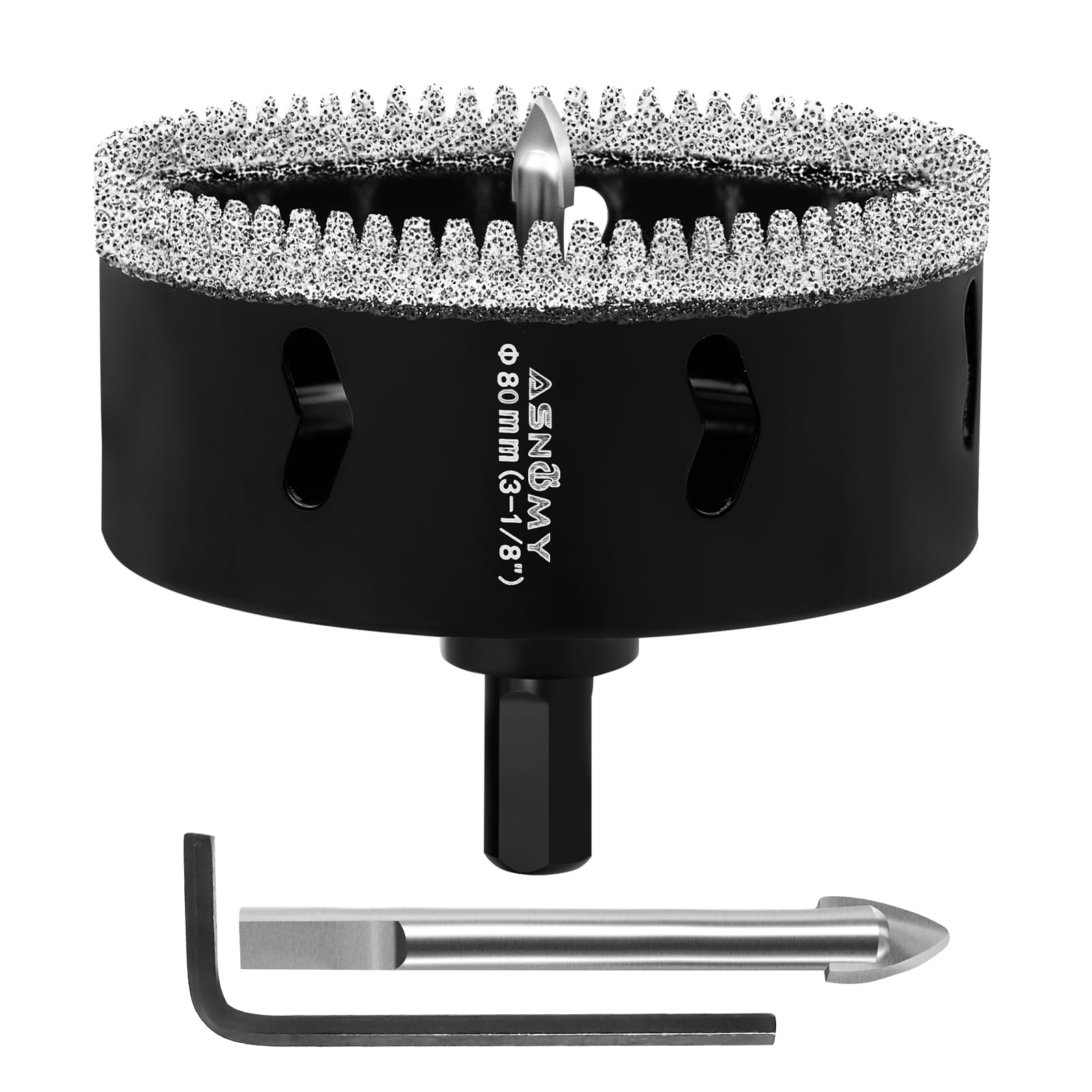 Photo 1 of 3-1/8 Inch Diamond Hole Saw with Pilot Drill Bit, 3-1/8" Serrated Brazing Tile Hole Saw Diamond Core Drill Bits with Guiding Bit for Ceramic Porcelain Tile Glass Stone Granite Marble