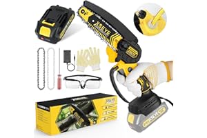 XSEYE Mini Chainsaw Cordless 6 inch, Handheld Small Battery Chain Saw with Auto Oiling System&Safety Lock, Electric Saws for Wood/Tree Branch Cutting, Gardening Tool, Mens Birthday Gifts Ideas for Dad