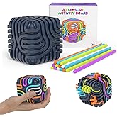 3D Sensory Activity Board for Kids, Silicone Fidget Cube Toy for Stress Relief, Calming, Focus, ADHD and Autism, 5 Colors Sensory Toys Game Controller for Kids 3+ & Adults with 15 Strings