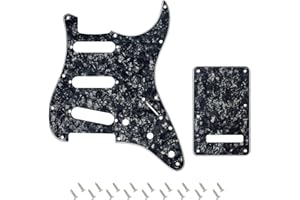 Banworks 4 Ply Strat SSS Pickguard 11-Hole Pickguard Scratch Plate with Backplate 6-Hole Trem Tremolo Cover Set for USA/Mexican Modern Style Standard Stratocaster ST JT/HB-08 Black Pearl