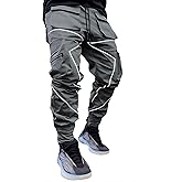 BOOMLEMON Men's Cargo Jogger Pants Reflective Technical Hip Hop Harem Pants Punk Streetwear Tactical Track Pants