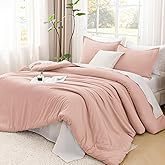Litanika Pink Queen Size Comforter Set, 3 Pieces Blush Plain Bedding Comforter Set, All Season Bed Set (90x90In Comforter & 2 Pillowcases)