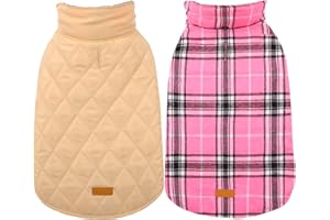Kuoser Reversible Dog Jacket, Waterproof Winter Coat, British Style Plaid, Cozy Snow Jacket Vest for Small to Large Dogs, Pink