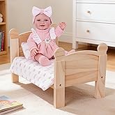BABESIDE 3 Pcs Baby Doll Crib with Bedding Set for 12-16 Inch Babydolls, Wooden Dolls Furniture Doll Bed with Pillow and Blanket for Realistic Baby Doll Accessories (Doll Not Included)