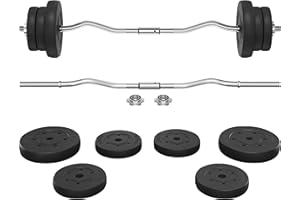 Yaheetech Barbell Set - Olympic Curl Bar & Weights (66LB, 55LB, 44LB) with Chrome Finish & Black Color