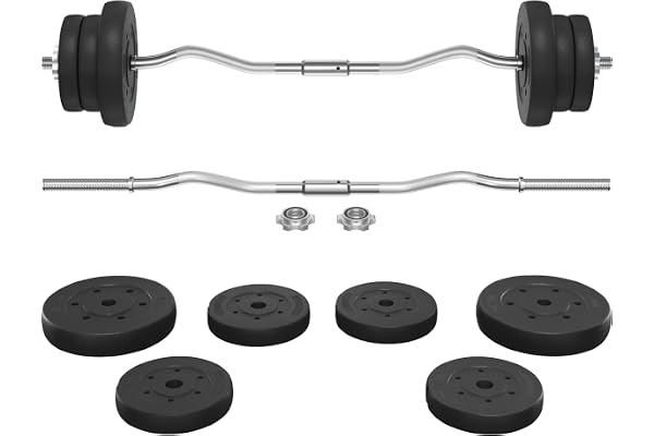 Yaheetech Olympic Barbell Weight Set EZ Curl Bar, Adjustable Weight Lifting Bars Set (44LB, 55LB, 66LB) for Home Gym