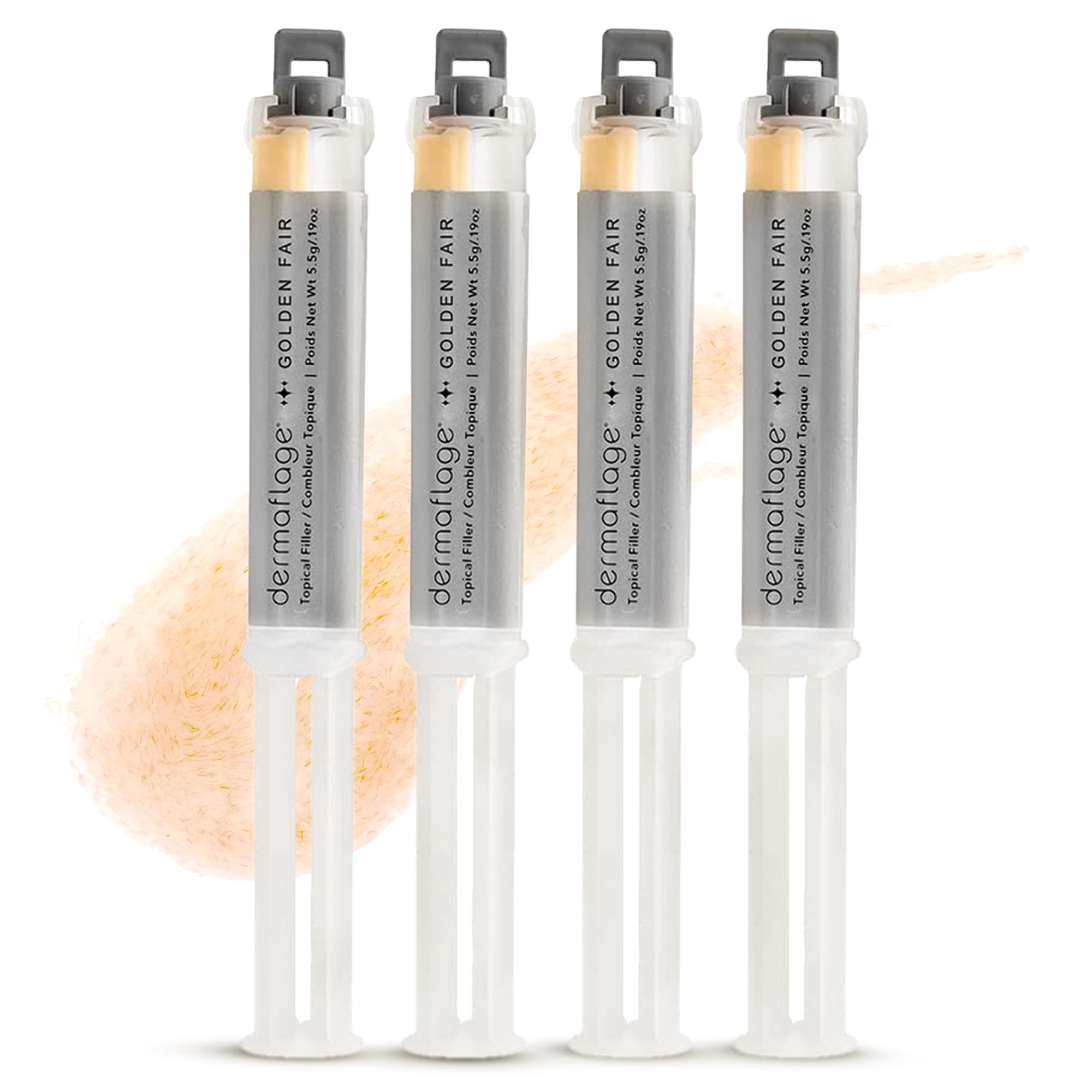 Dermaflage Topical Scar Filler Pack of 4 Refill Applicator (Light Tan) - Hollywood Silicone Scar Gel for Recessed Scars, Wrinkles, Discoloration & Deep Pockmarks (30 Applications)