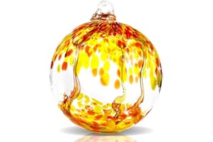 VOREEN 6" Hanging Glass Garden Gazing Ball Hand Blown Glass Witch Ball Christmas Ornament Friendship Balls for Outdoor Garden Patio Window Home Décor, Gift for Mom Wife Friend, Orange