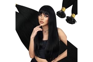 Ugeat 18 Inch Pre Bonded Flat Tip Hair Extensions #1 Jet Black Flat Tip Real Human Hair Extensions 50 Grams Fusion Hair Extensions Human Hair for Black Women 50s