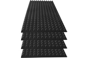 HWLIYUTAI 4 Pack pyramid Acoustic Foam Panels, 48 x 24 x 2" Sound Absorbing Panels High Density Studio Wedge Tiles Fire Resistant Acoustic Panels for Home,Office, Recording Room, Studio (Black)