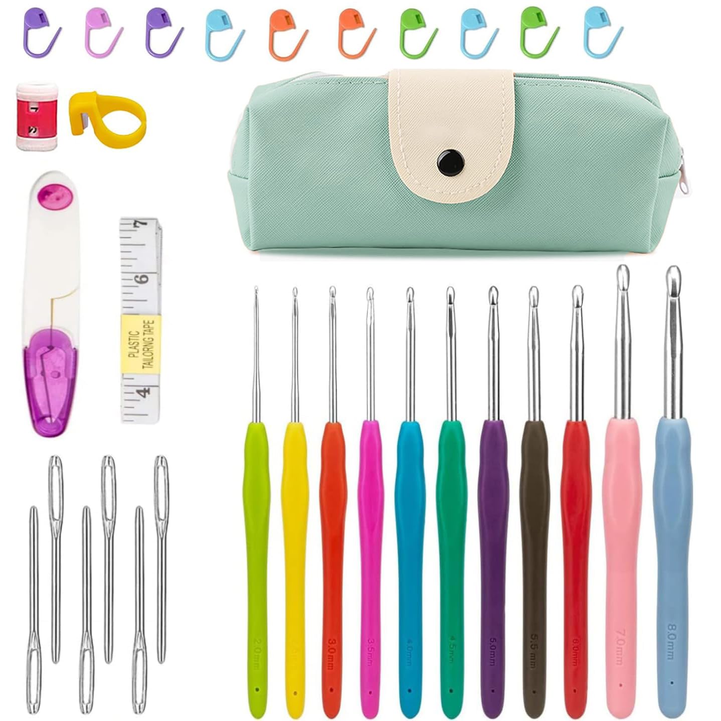 AidShunn Crochet Hooks Set, 11 Pcs Full Size Crochet Hook, Ergonomic Soft Grip Rubber Handles, Crochet Kits for Beginners Adults, Sister Gift, Crochet Hooks with Case