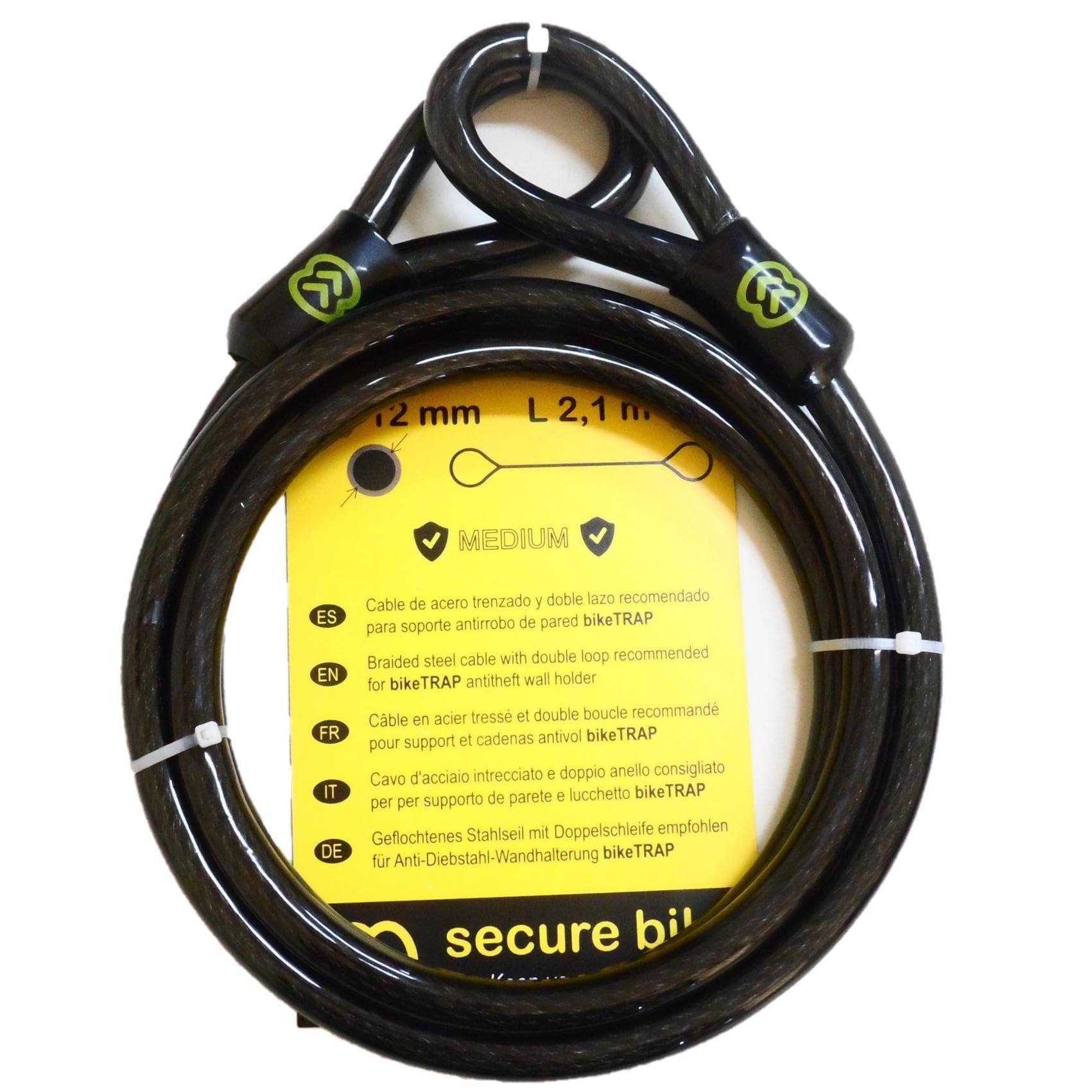 Bike lock: Double-loop steel cable (2,1m x 12mm) for bikeTRAP antitheft wall rack
