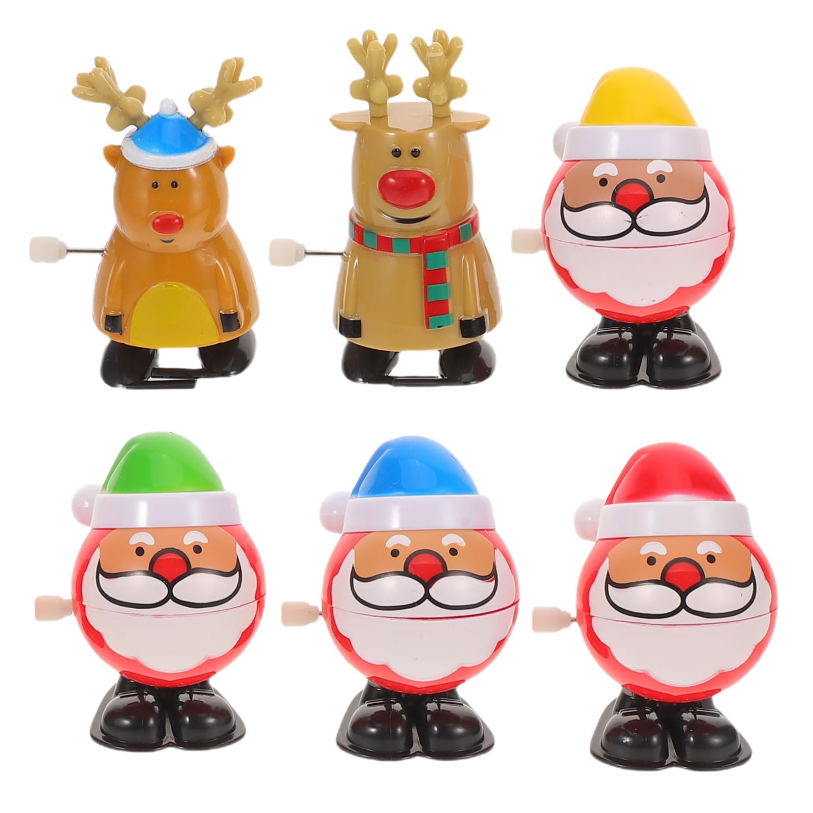 TOYANDONA 6 Pcs Christmas Wind up Toys Set - Clockwork Reindeer & Santa Figurines for Kids Party Favors Holiday & Classroom Prizes