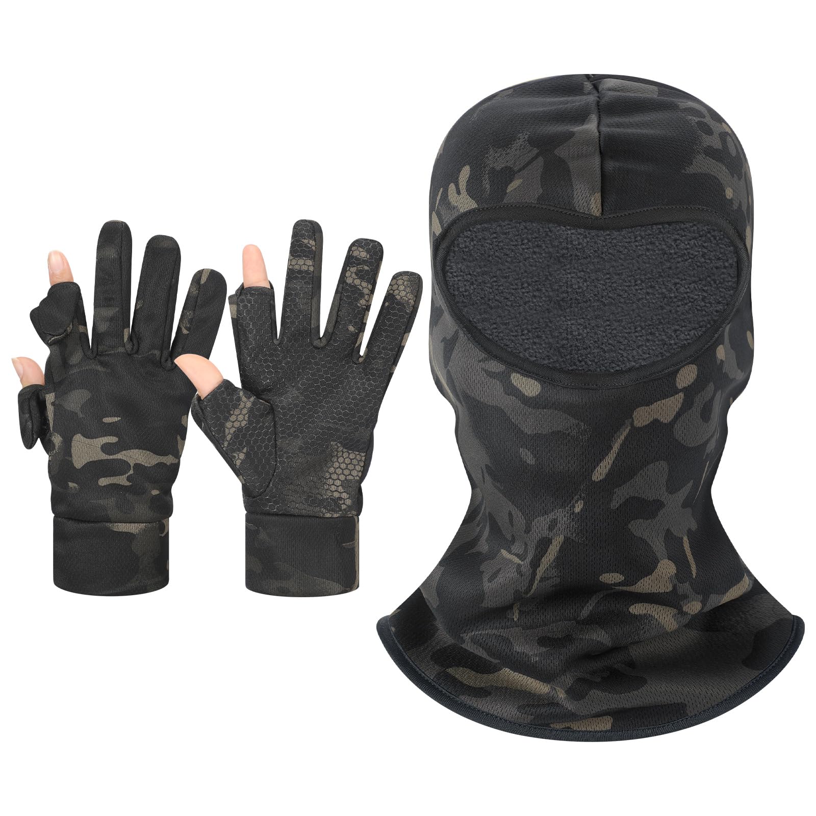 Photo 1 of Geyoga 2 Pcs Men's Hunting Winter Gloves Camo Face Mask for Cold Weather(Black)
