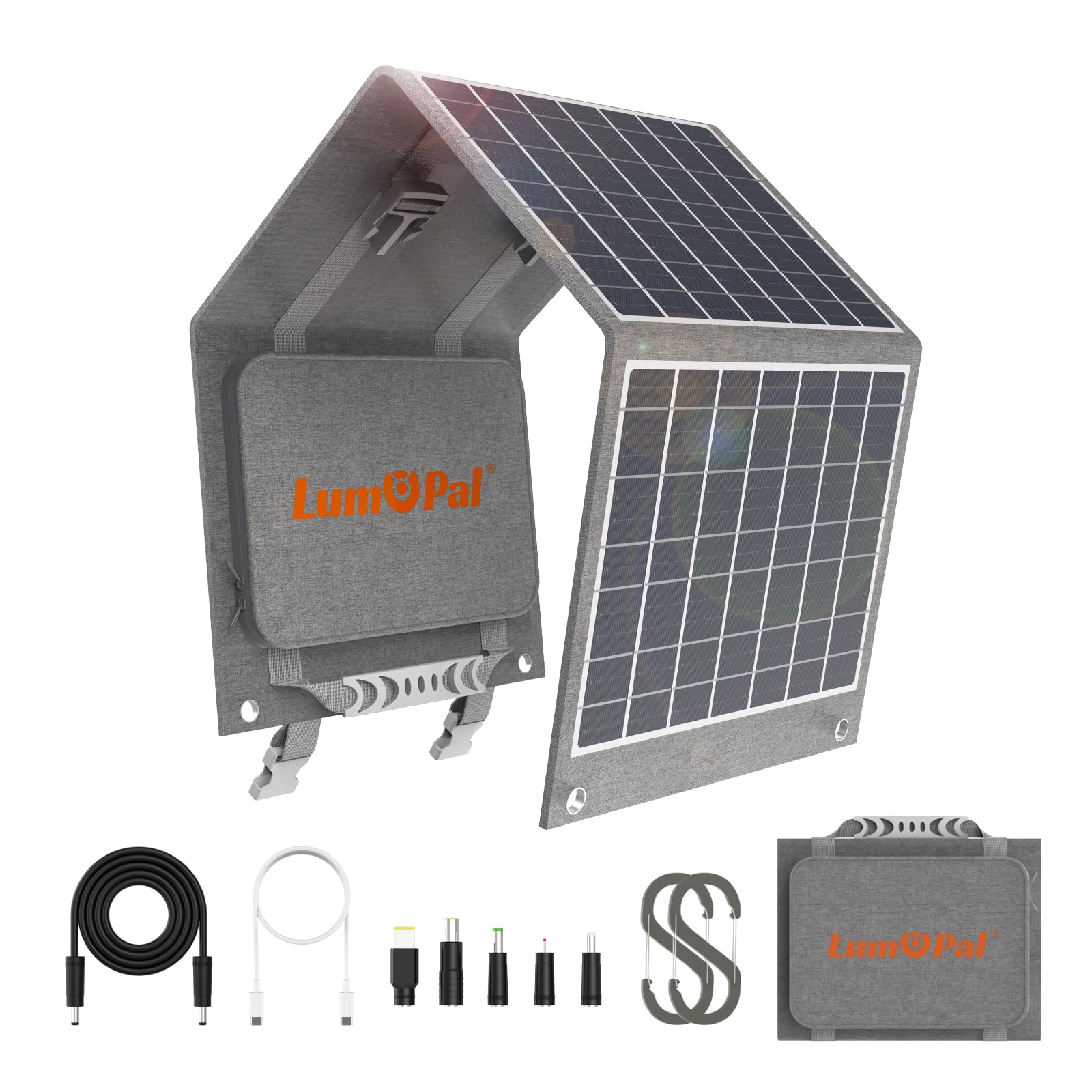 Photo 1 of Portable Solar Panel, LUMOPAL 40W Foldable Solar Charger with USB-C PD 40W,5V USB-A QC3.0, DC18-20V Ports for Traveling Camping Backpacking Compatible with Phone iPad Power Station