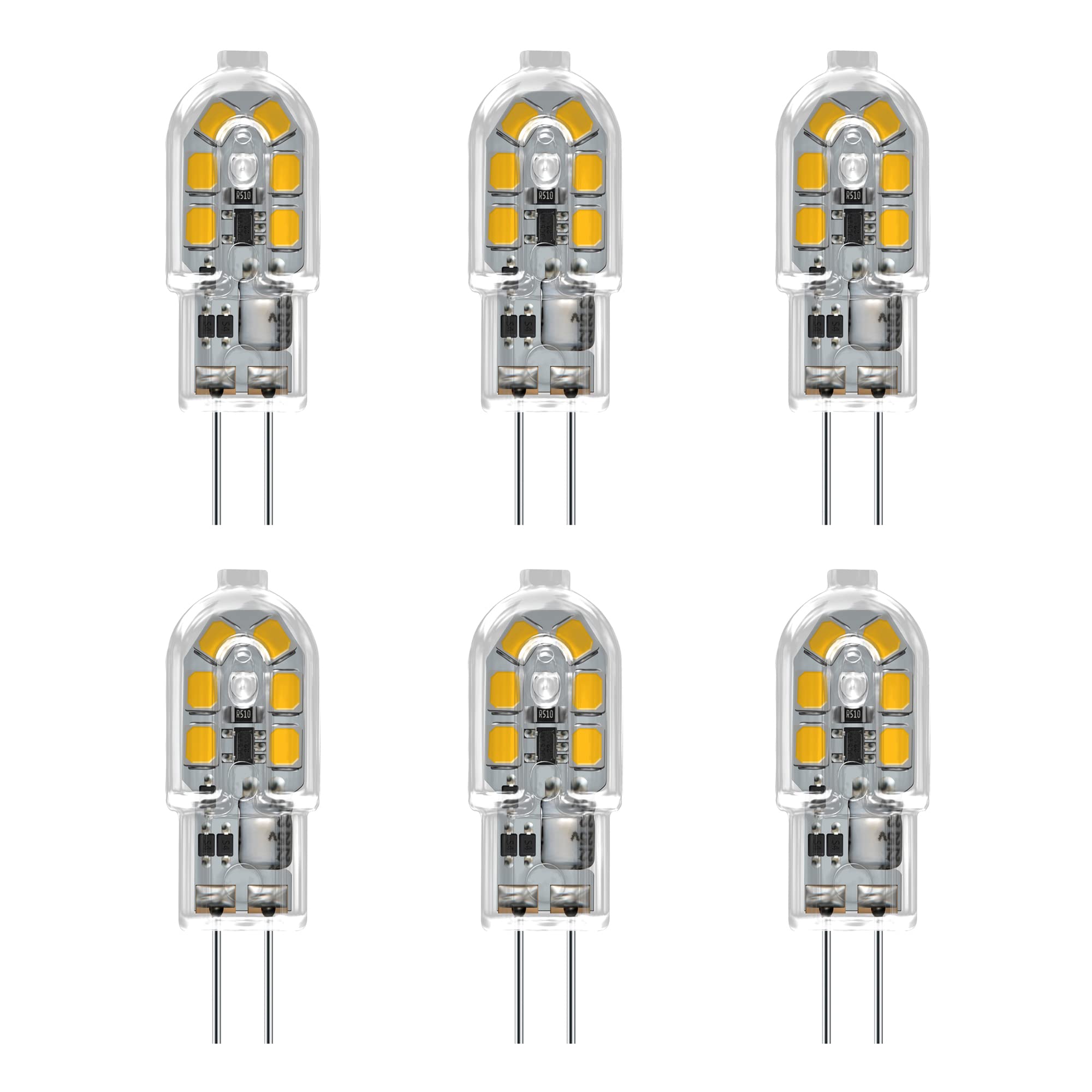 JUNSHI G4 LED Bulbs,1.2W Equivalent to 10W Halogen Bulb,120LM,Warm White 3000K,AC/DC 12V Non-Dimmable G4 Led Capsule Bulbs,Pack of 6