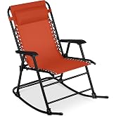 Best Choice Products Outdoor Patio Rocking Chair, Burnt Orange | Folding Patio Rocker, Smooth Rocking Motion, Weather-Resistant Fabric, Adjustable Headrest for Porches, Camping, Patios