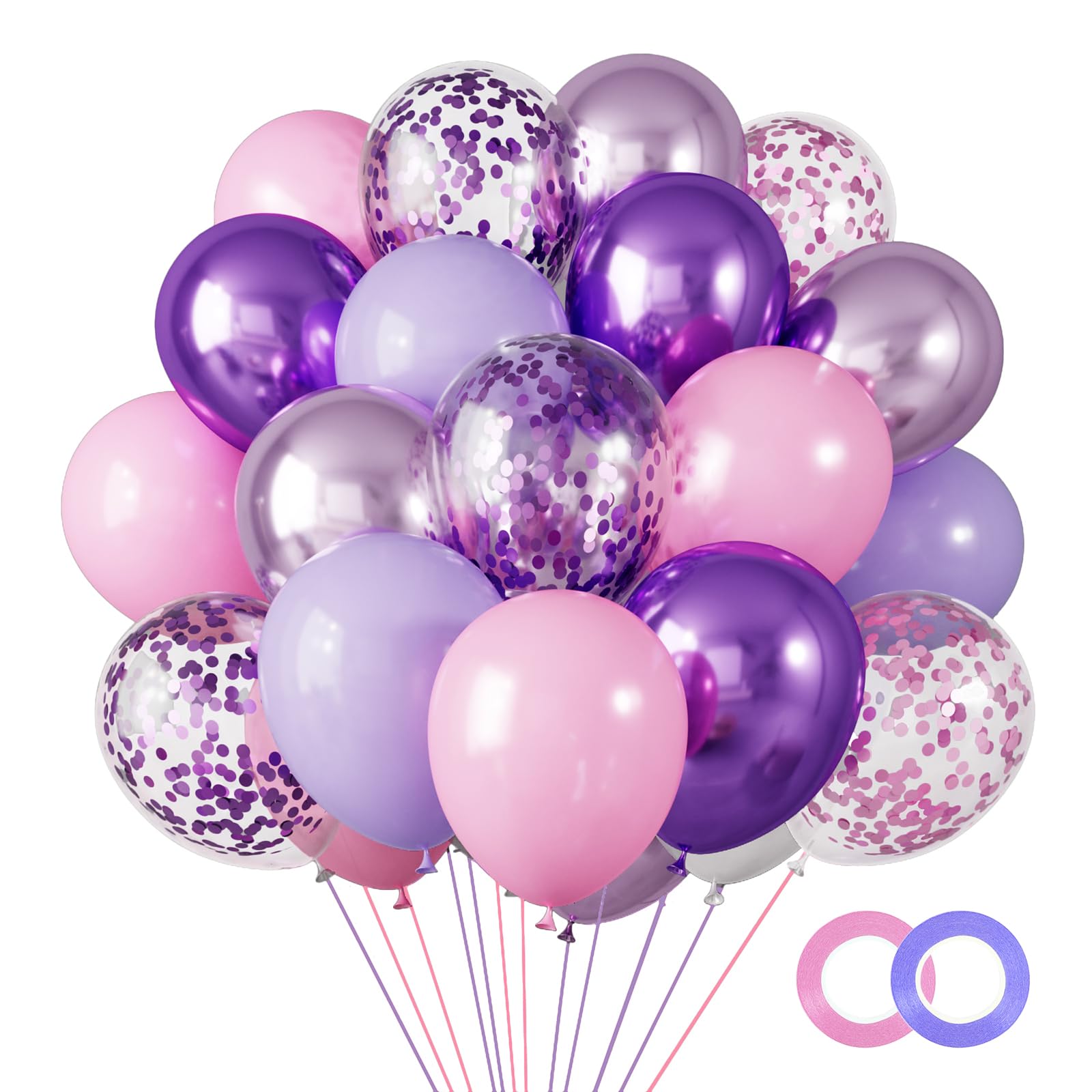 Photo 1 of RUBFAC 65 Pcs 12 Inches Pink Purplee Balloon Arch Garland Kit, Purplee Pink Confetti Balloons, Metallic Purplee Pink Latex Balloons for Valentine's Day, Girls Birthday Baby Shower Wedding Decorations