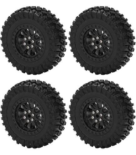Lot De 4 Roues De Piste En Caoutchouc Pour Camion RC WPL 1/16 – Accessoires D'Amélioration Avec Vis – Adhérence Renforcée Et Amorti – Dimensions 11x6,5 Cm